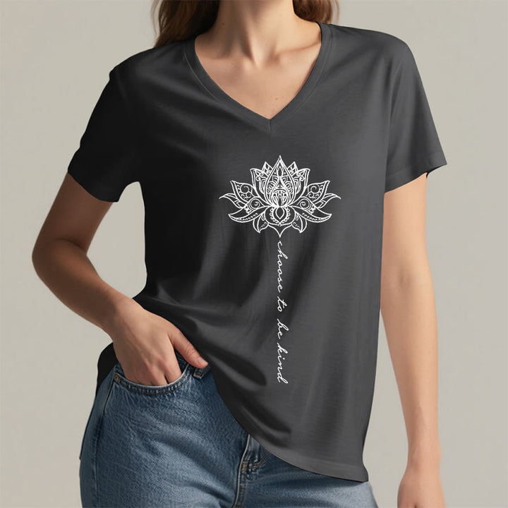 Olivenorma “Choose To Be Kind” Lotus Mandala Print V-Neck T-Shirt - image 17