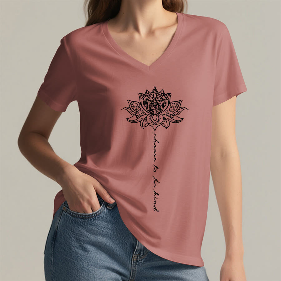 Olivenorma “Choose To Be Kind” Lotus Mandala Print V-Neck T-Shirt - image 8