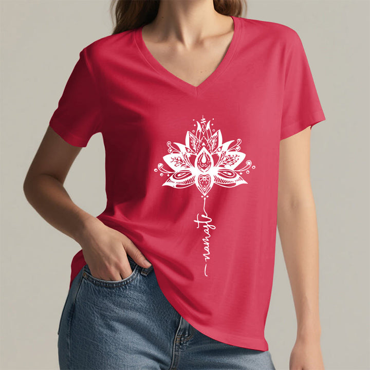 Olivenorma Intricate Lotus Mandala With Namaste Design V-Neck T-Shirt - image 29
