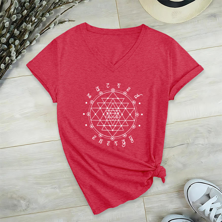 Olivenorma Sacred Geometry "Sacred Energy" Graphic V-Neck T-Shirt - Red - 2XL - image 27
