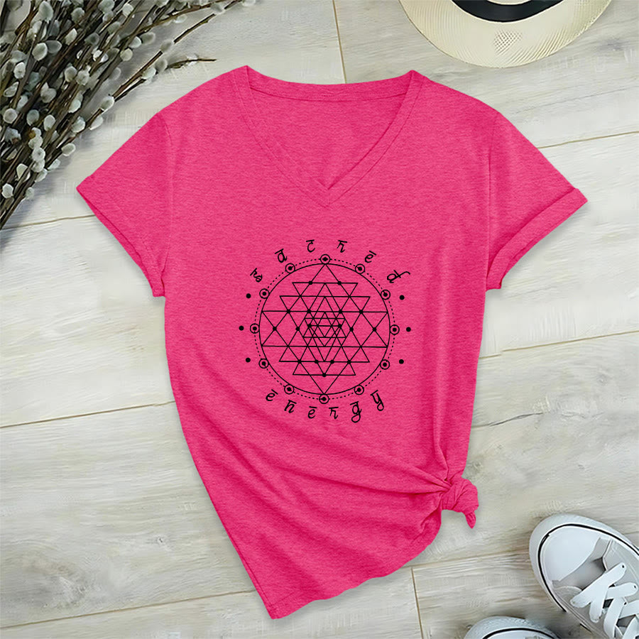 Olivenorma Sacred Geometry "Sacred Energy" Graphic V-Neck T-Shirt - Rose Red - 2XL - image 33