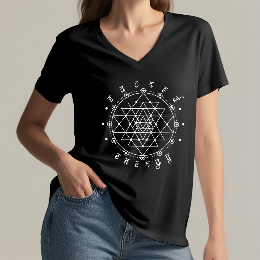 Olivenorma Sacred Geometry "Sacred Energy" Graphic V-Neck T-Shirt - image 14