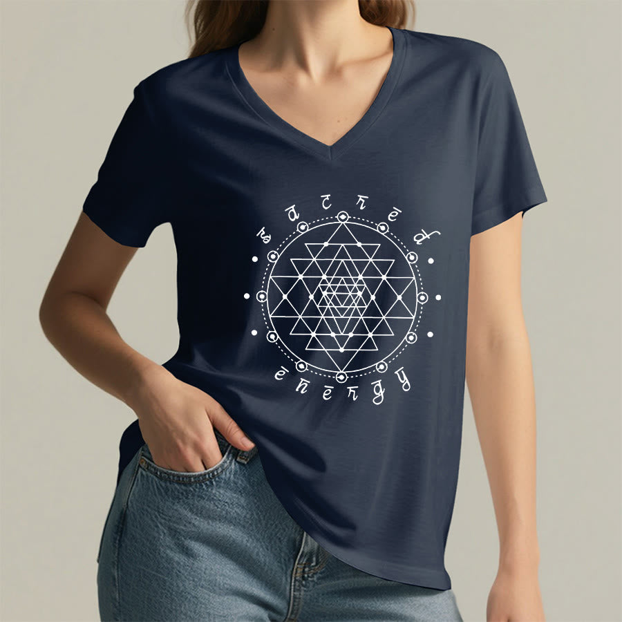 Olivenorma Sacred Geometry "Sacred Energy" Graphic V-Neck T-Shirt - image 20