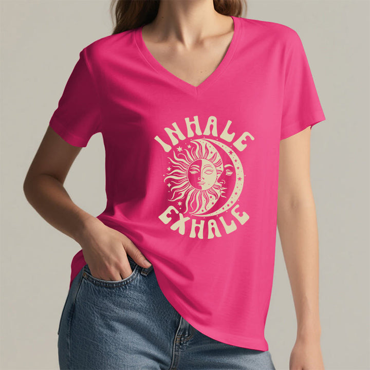 Olivenorma Boho Sun Moon "Inhale Exhale" Graphic V-Neck T-Shirt - image 35