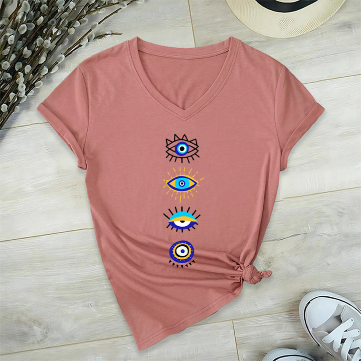 Olivenorma Evil Eye Collection Print Yoga V-Neck T-Shirt - Pink - 2XL - image 6
