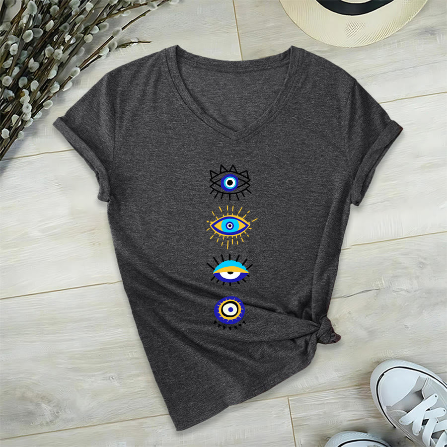 Olivenorma Evil Eye Collection Print Yoga V-Neck T-Shirt - Gray - 2XL - image 15