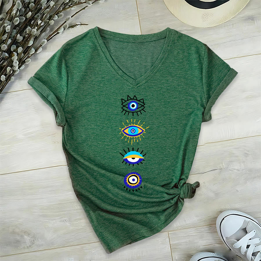 Olivenorma Evil Eye Collection Print Yoga V-Neck T-Shirt - Dark Green - 2XL - image 21
