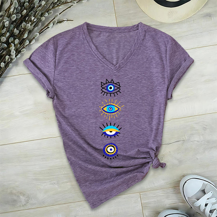 Olivenorma Evil Eye Collection Print Yoga V-Neck T-Shirt - Purple - 2XL - image 36