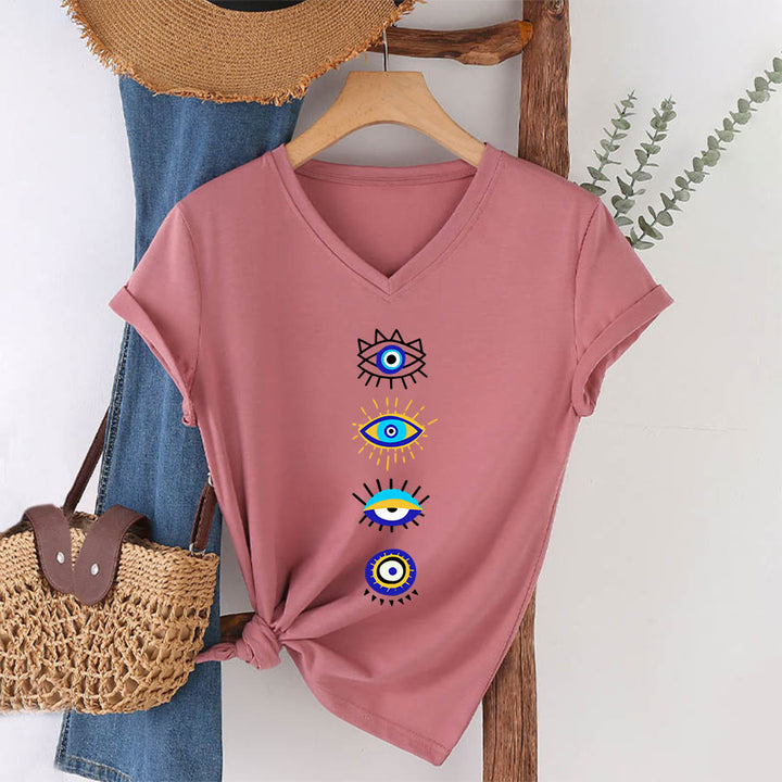Olivenorma Evil Eye Collection Print Yoga V-Neck T-Shirt - image 7