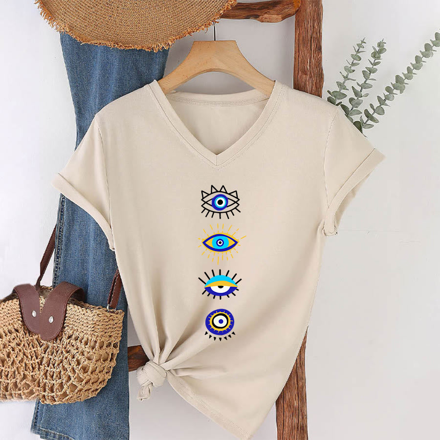 Olivenorma Evil Eye Collection Print Yoga V-Neck T-Shirt - image 4