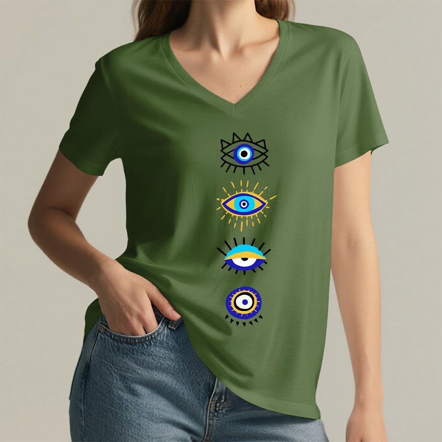 Olivenorma Evil Eye Collection Print Yoga V-Neck T-Shirt - image 26