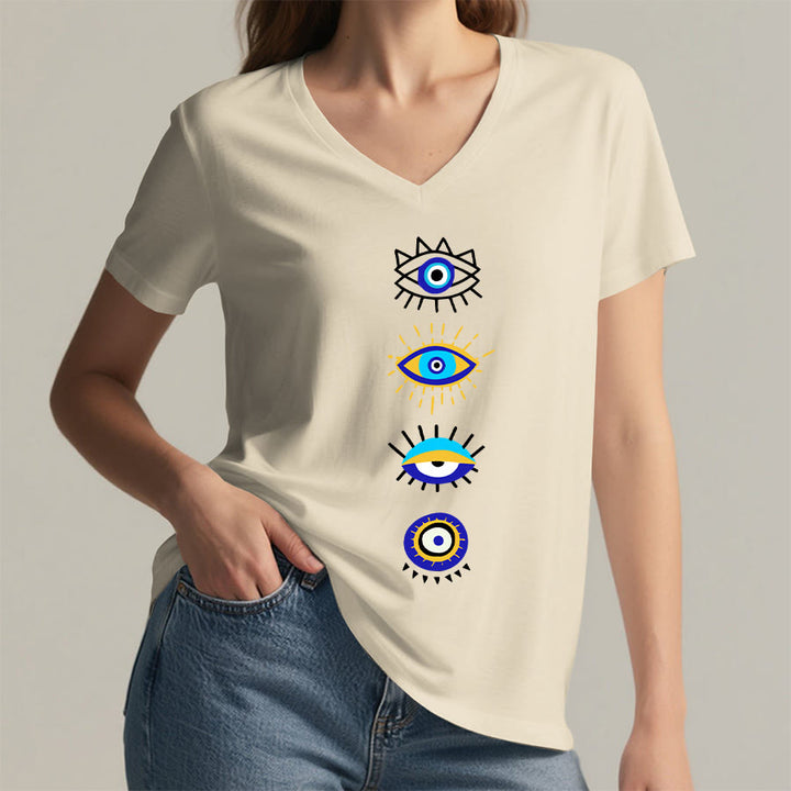 Olivenorma Evil Eye Collection Print Yoga V-Neck T-Shirt - image 5