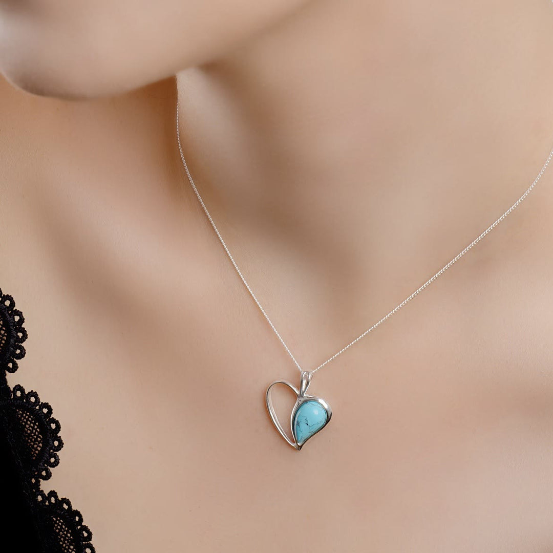 FREE Today: Heart Turquoise Stone Silver Color December Birthstone Necklace - image 1
