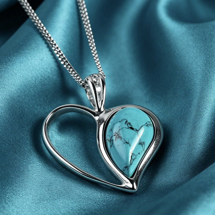 FREE Today: Heart Turquoise Stone Silver Color December Birthstone Necklace - Turquoise Necklace - image 0