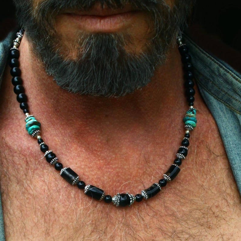 FREE Today: Turquoise Black Onyx Beaded Necklace - Obsidian & Turquoise - image 4