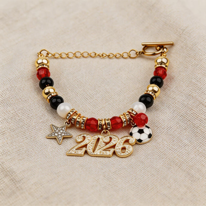 FREE Today: Football Fan Stretch Fifa World Cup 2026 Soccer Beaded Bracelet - Golden & Red Beaded - image 5
