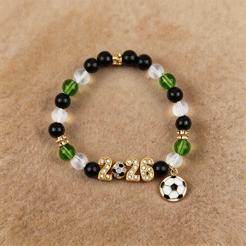 FREE Today: Football Fan Stretch Cup 2026 Soccer Beaded Bracelet - Golden & Green Aventurine Beaded - image 1