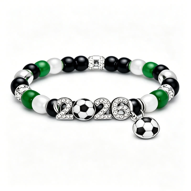 FREE Today: Football Fan Stretch Fifa World Cup 2026 Soccer Beaded Bracelet - Silver & Green Aventurine Beaded - image 4