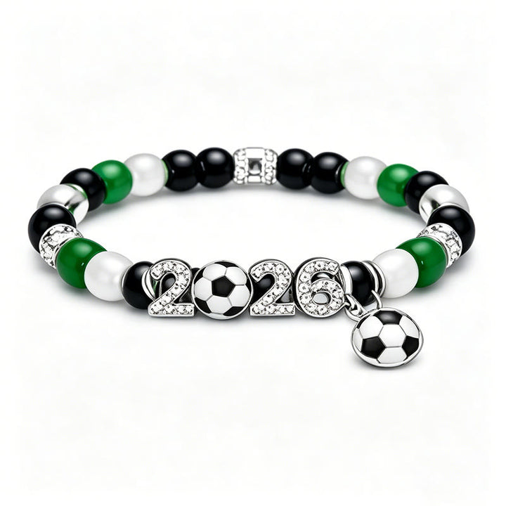 FREE Today: Football Fan Stretch Fifa World Cup 2026 Soccer Beaded Bracelet - Silver & Green Aventurine Beaded - image 4