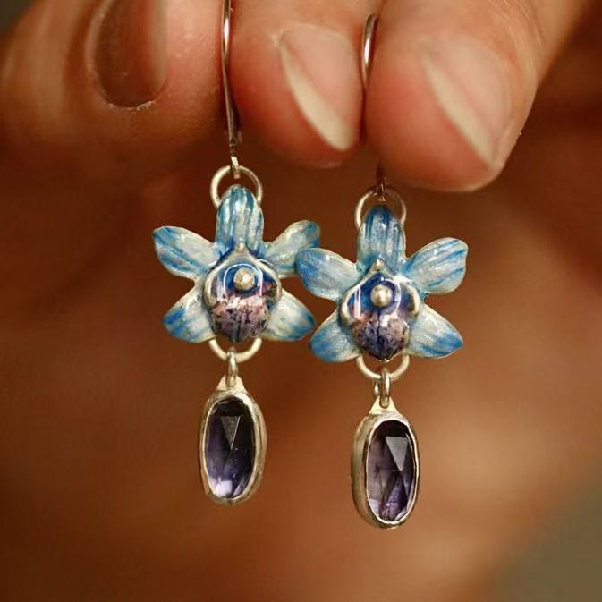 FREE Today: Flower Blue Doritis Orchid Phalaenopsis Pulcherrima Earrings - Earrings - image 0