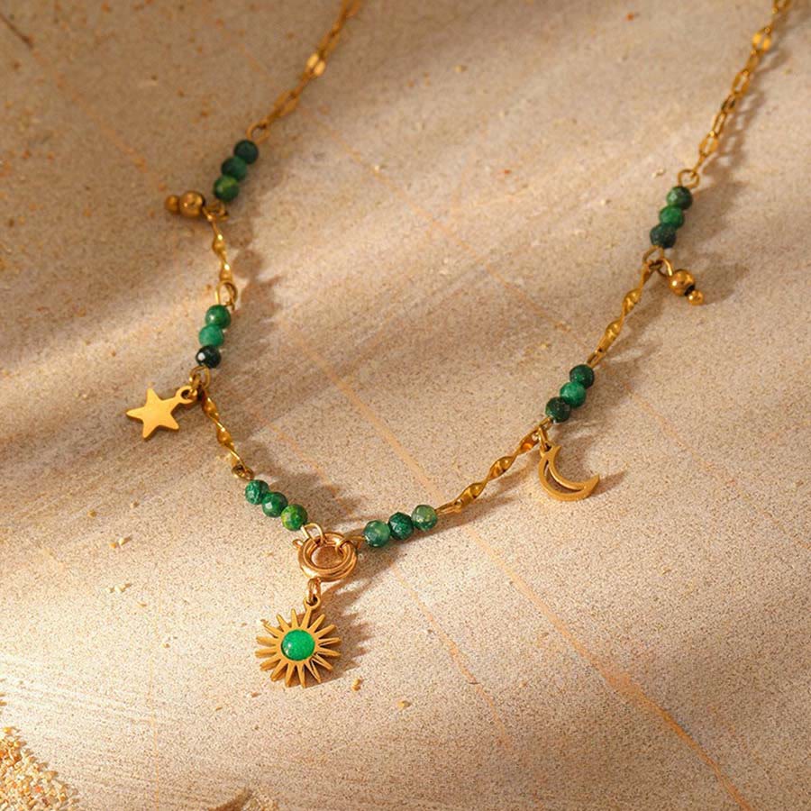 Olivenorma Nature Inspired Raw Stone Chip Evil Eye Pendant Necklace - Malachite Sun Moon Star - image 19