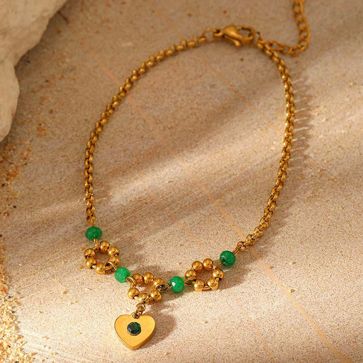 Olivenorma Nature Inspired Raw Stone Chip Evil Eye Pendant Necklace - Heart Turquoise - image 9