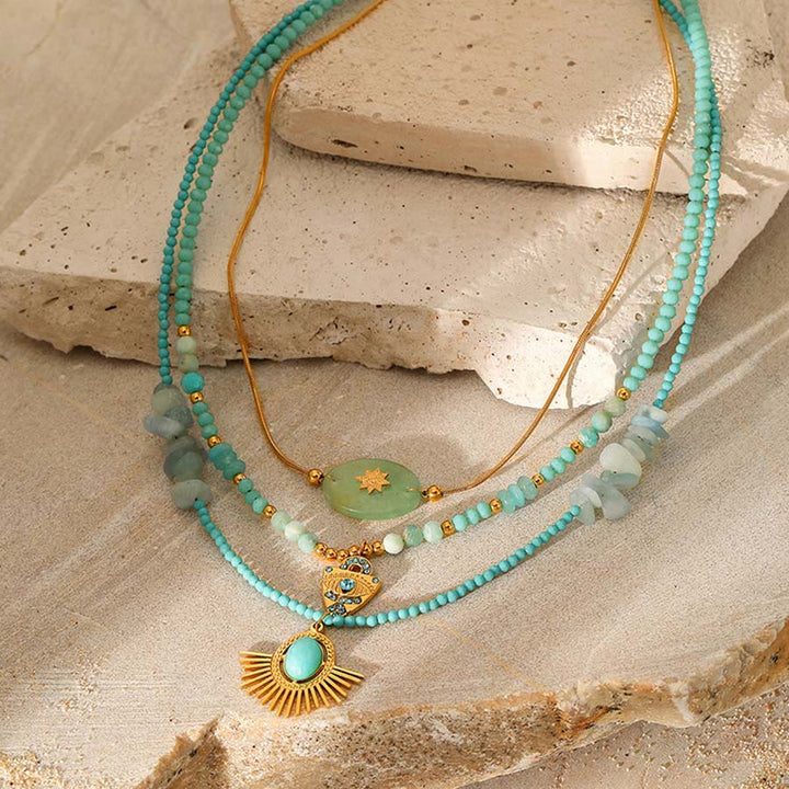 Olivenorma Nature Inspired Raw Stone Chip Evil Eye Pendant Necklace - image 3
