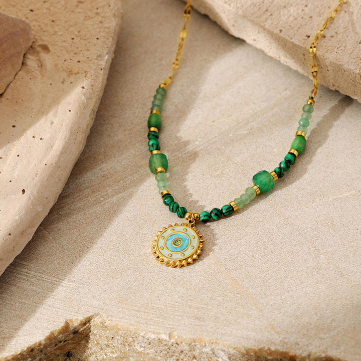 Olivenorma Nature Inspired Raw Stone Chip Evil Eye Pendant Necklace - Medallion Turquoise - image 17