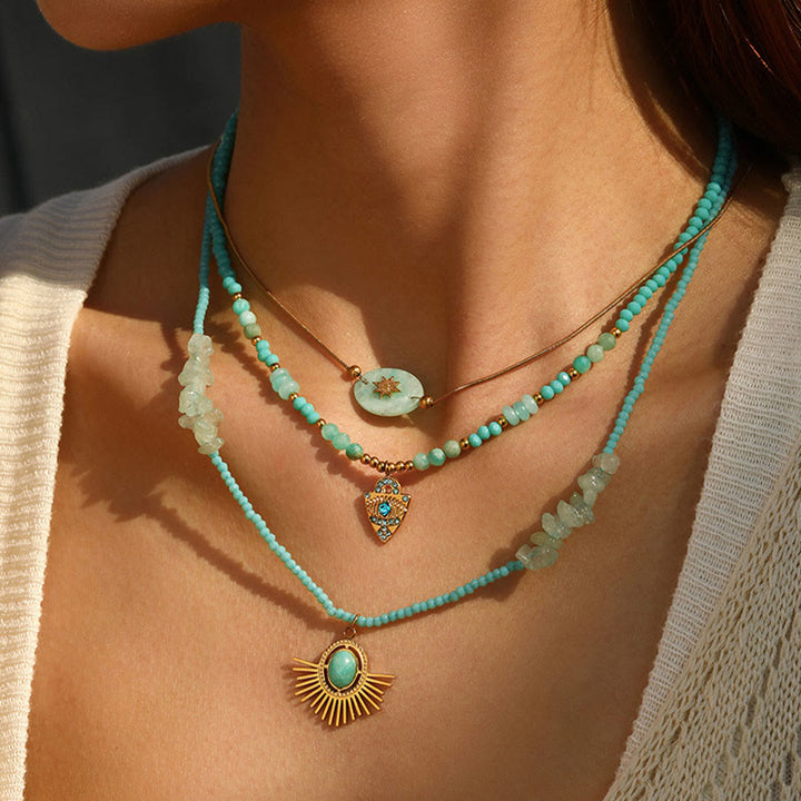 Olivenorma Nature Inspired Raw Stone Chip Evil Eye Pendant Necklace - image 0
