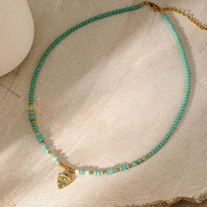 Olivenorma Nature Inspired Raw Stone Chip Evil Eye Pendant Necklace - Min Turquoise - image 6