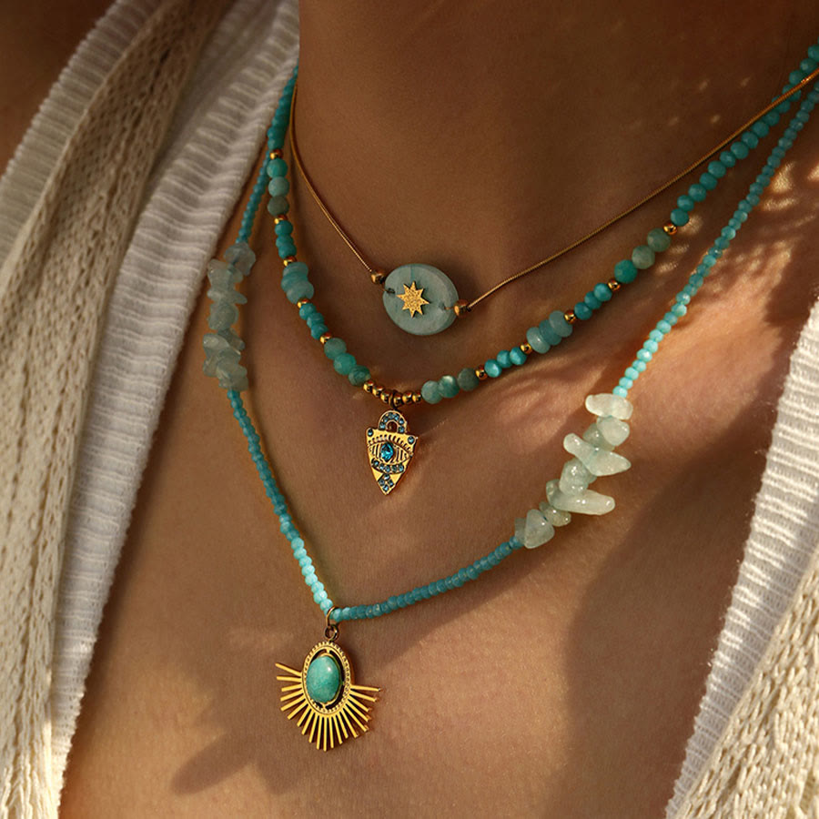 Olivenorma Nature Inspired Raw Stone Chip Evil Eye Pendant Necklace - image 2