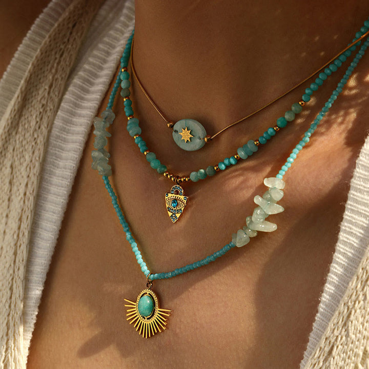 Olivenorma Nature Inspired Raw Stone Chip Evil Eye Pendant Necklace - image 2