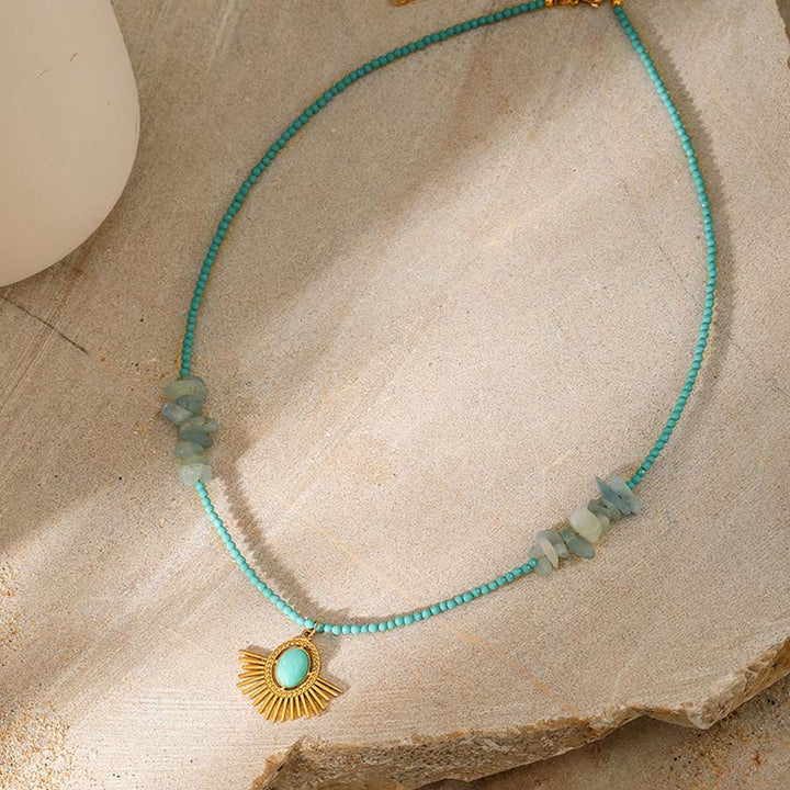 Olivenorma Nature Inspired Raw Stone Chip Evil Eye Pendant Necklace - Flower Turquoise - image 7