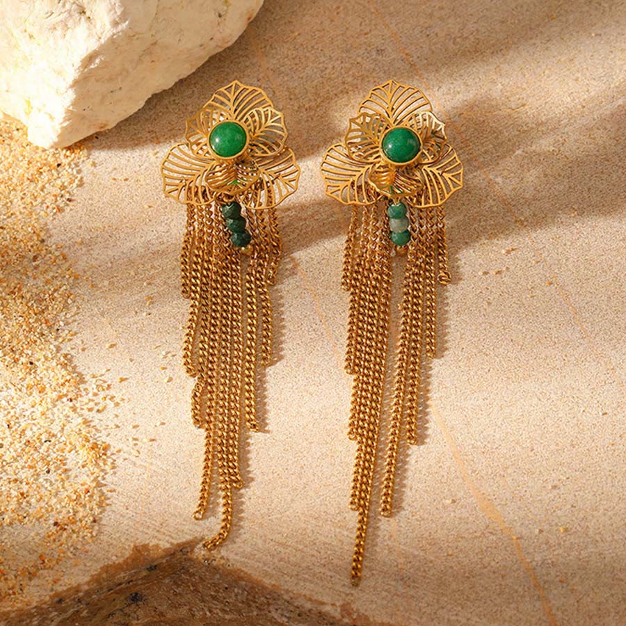 Olivenorma Nature Inspired Raw Stone Chip Evil Eye Pendant Necklace - Tassel Turquoise Earrings - image 13