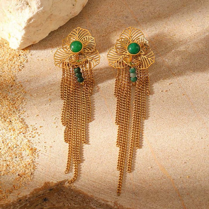 Olivenorma Nature Inspired Raw Stone Chip Evil Eye Pendant Necklace - Tassel Turquoise Earrings - image 13