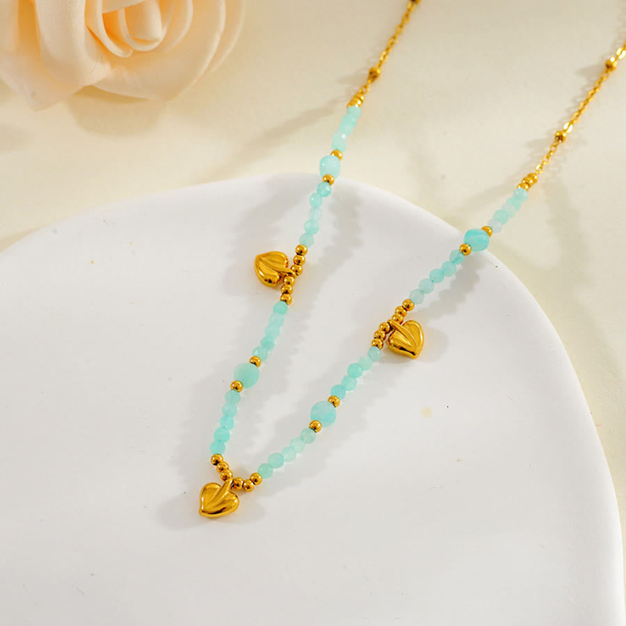 Olivenorma Nature Inspired Raw Stone Chip Evil Eye Pendant Necklace - Heart Amazonite - image 15