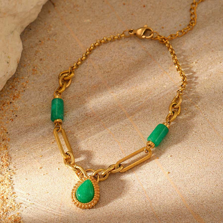 Olivenorma Nature Inspired Raw Stone Chip Evil Eye Pendant Necklace - Rect Green Stone - image 12