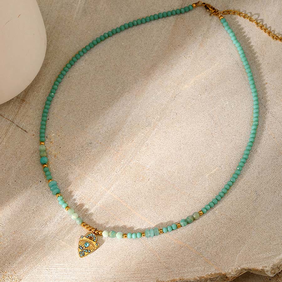 Olivenorma Nature Inspired Raw Stone Chip Evil Eye Pendant Necklace - Min Turquoise - image 6