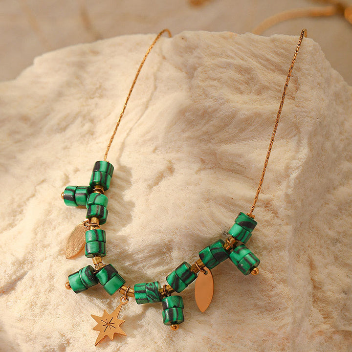 Olivenorma Nature Inspired Raw Stone Chip Evil Eye Pendant Necklace - Malachite - image 8