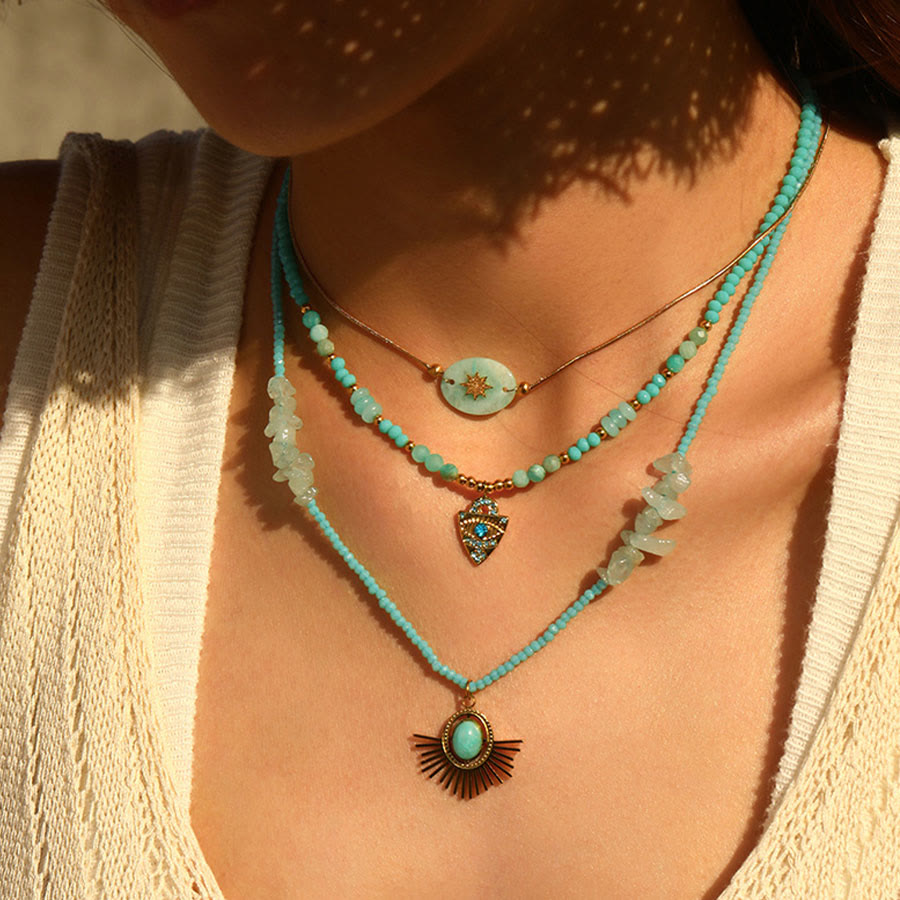 Olivenorma Nature Inspired Raw Stone Chip Evil Eye Pendant Necklace - image 1