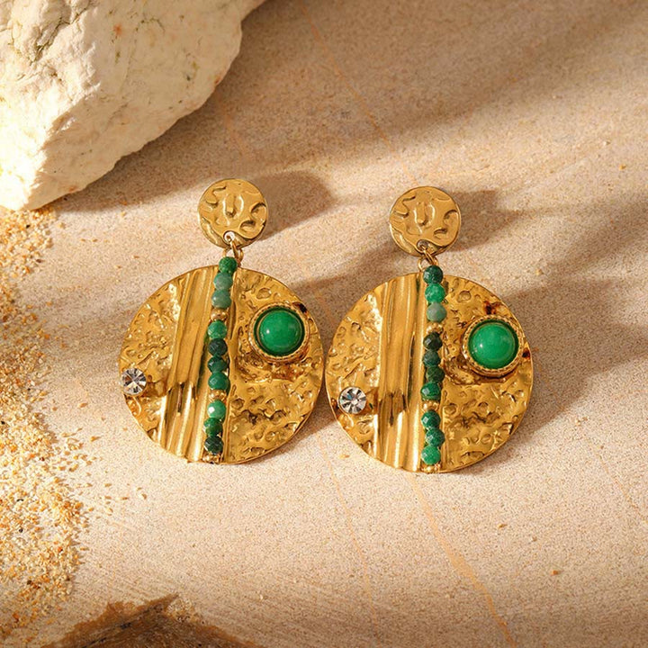 Olivenorma Nature Inspired Raw Stone Chip Evil Eye Pendant Necklace - Dual Disc Turquoise Earrings - image 16