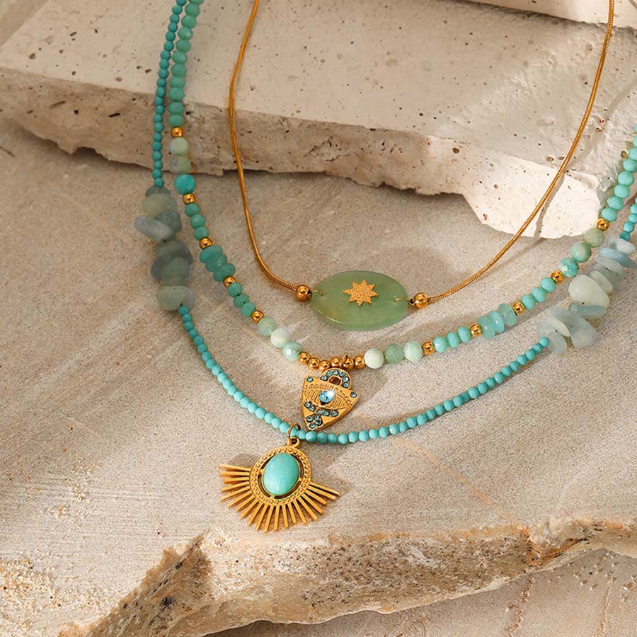 Olivenorma Nature Inspired Raw Stone Chip Evil Eye Pendant Necklace - image 4