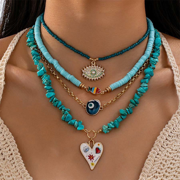Olivenorma Boho Multi Strand Turquoise Heishi Chip Bead Layered Necklace - image 1