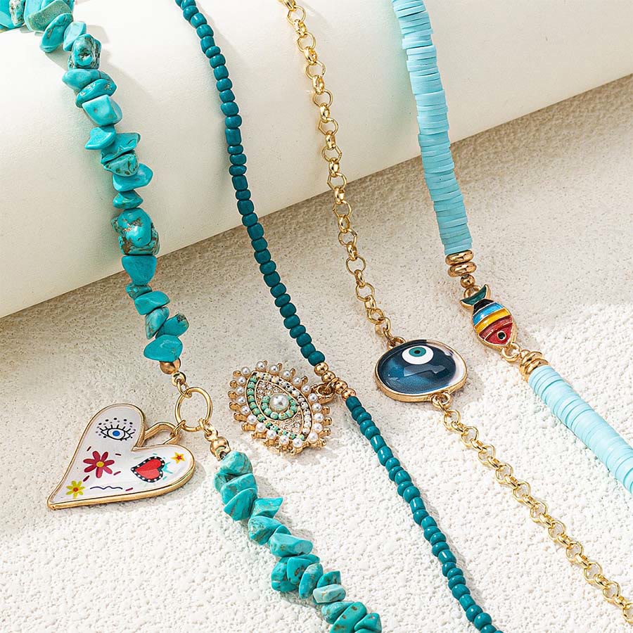 Olivenorma Boho Multi Strand Turquoise Heishi Chip Bead Layered Necklace - image 2
