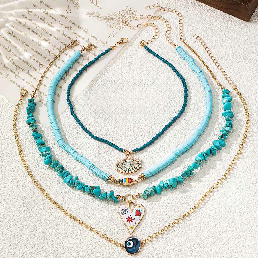Olivenorma Boho Multi Strand Turquoise Heishi Chip Bead Layered Necklace - Turquoise Layered - image 0