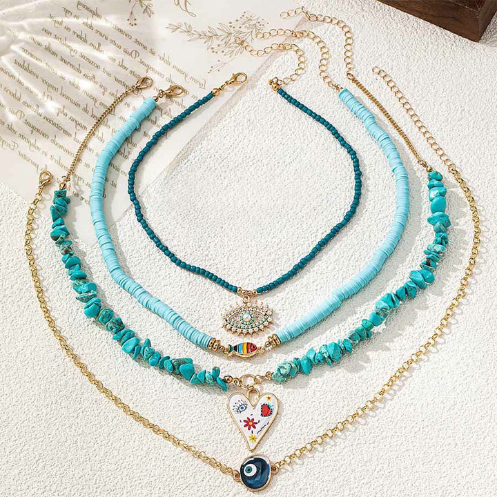 Olivenorma Boho Multi Strand Turquoise Heishi Chip Bead Layered Necklace - Turquoise Layered - image 0