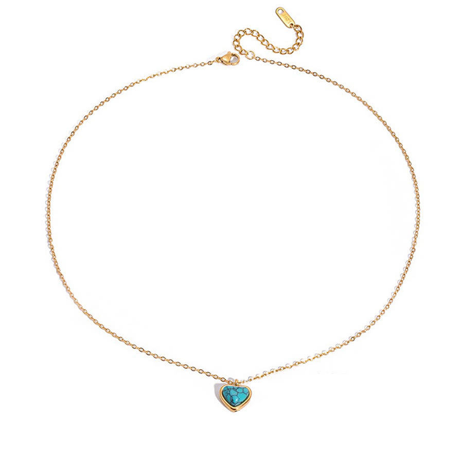 Olivenorma Boho Stacked Turquoise Bead Heart Charm Necklace - Teardrop Turquoise - image 7