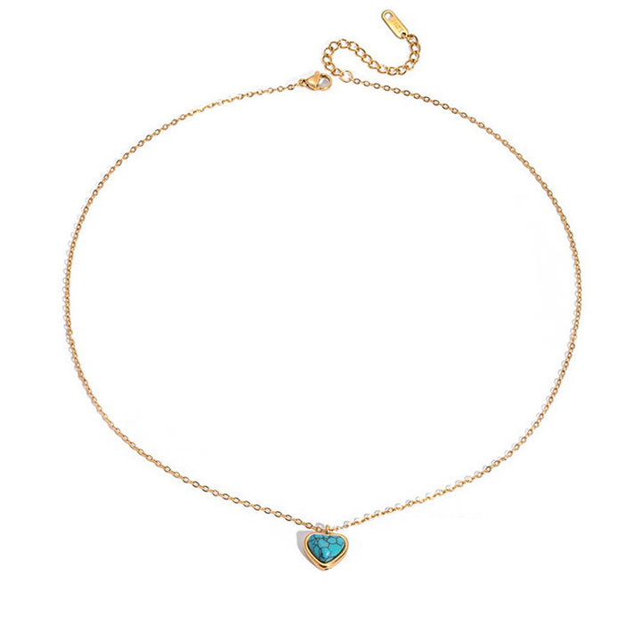 Olivenorma Boho Stacked Turquoise Bead Heart Charm Necklace - Teardrop Turquoise - image 7