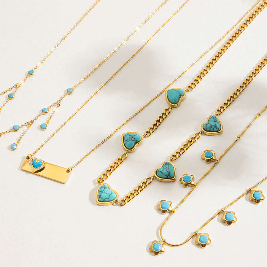 Olivenorma Boho Stacked Turquoise Bead Heart Charm Necklace - image 1