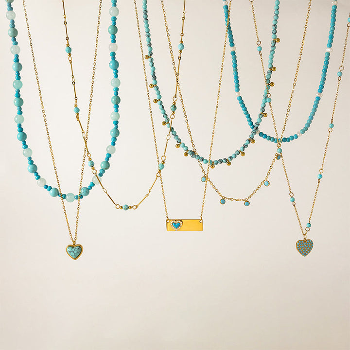 Olivenorma Boho Stacked Turquoise Bead Heart Charm Necklace - image 0